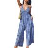 CUPSHE Women’s Sleeveless Spaghetti Strap Jumpsuit Summer Floral Print Wide Leg Beach Vacation Long Pants(Blue)