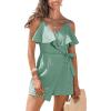 CUPSHE Women’s Summer Sleeveless Beach Vacation Romper Camisole Wide Leg Mini Ruffle Bow Front Tie Knot Jumpsuit(Green)