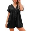 CUPSHE Women’s V Neck Short Sleeve Loose Jumpsuit Summer Button Front Wide Leg Beach Vacation Romper(Black)