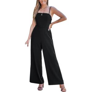 CUPSHE Women’s Romper Square Neck Sleeveless Tied Straight leg Jumpsuit Outfit Coverup Casual Dressy(Black)