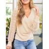 CUPSHE Long Sleeve Shirts for Women Dressy V Neck Lace Tops Ruched Sexy Slim Fit Bussiness Casual Blouse Vacation Outfits Beige XL
