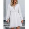 CUPSHE Mini Dresses for Women V Neck Ruffled Long Sleeve Tunic Waist A Line Casual Fall Dress(White)