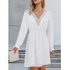 CUPSHE Mini Dresses for Women V Neck Ruffled Long Sleeve Tunic Waist A Line Casual Fall Dress(White)