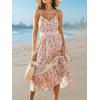 CUPSHE Summer Dresses for Women 2025 Long V Neck Floral Lace Casual Sleeveless A Line Sundress Beach Midi Dress(Beige Floral)