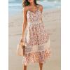 CUPSHE Summer Dresses for Women 2025 Long V Neck Floral Lace Casual Sleeveless A Line Sundress Beach Midi Dress(Beige Floral)