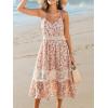 CUPSHE Summer Dresses for Women 2025 Long V Neck Floral Lace Casual Sleeveless A Line Sundress Beach Midi Dress(Beige Floral)