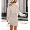 CUPSHE Women Casual Fall Dress 2024 V Neck Long Sleeve Ribbed Knit Belted A Line Mini Pullover Sweater Dress(Light Grey)