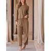CUPSHE Womens 2 Piece Outfits Lounge Sets Long Sleeve Tops Drawstring Jogger Pants Spring Travel Pants Sets(Khaki)