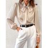 CUPSHE Women’s Bow Tie Long Sleeve Satin Shirts High Neck Work Out Blouses(Champagne)