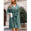 CUPSHE Womens Casual Fall Dress 2024 V Neck Long Sleeve Ribbed Knit Belted Fitted A Line Pullover Midi Sweater Dress(Dusty Green)