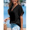 CUPSHE Womens Knit Tops V Neck Dolman Sleeve T Shirt 2024 Summer Casual Tunic S-XL(Black)