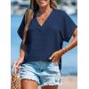CUPSHE Womens Knit Tops V Neck Dolman Sleeve T Shirt 2024 Summer Casual Tunic S-XL(Navy)