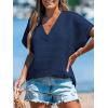 CUPSHE Womens Knit Tops V Neck Dolman Sleeve T Shirt 2024 Summer Casual Tunic S-XL(Navy)