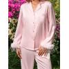 CUPSHE Womens Pajama Sets, 2 Piece Button Down Long Sleeves Sleepwear Soft and Comfy Lounge PJs Sets(Pink)