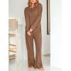 CUPSHE Women’s Pajama Sets, 2 Piece Crew Neck Long Sleeves Top with Pants Lounge Sleepwear Set(Brown)
