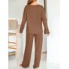 CUPSHE Women’s Pajama Sets, 2 Piece Crew Neck Long Sleeves Top with Pants Lounge Sleepwear Set(Brown)
