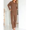 CUPSHE Women’s Pajama Sets, 2 Piece Crew Neck Long Sleeves Top with Pants Lounge Sleepwear Set(Brown)