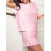 CUPSHE Women’s Pajama Sets, 2 Piece Crew Neck Short Sleeves Ruffled Trim Top and Shorts Summer Loungewear Pjs Set(Pink)