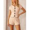 CUPSHE Women’s Pajama Sets, 2 Piece Soft Notched Neck Short Sleeves with Shorts Lounge Sleepwear Set(Beige)