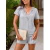 CUPSHE Women’s Pajama Sets, 2 Piece V Neck Short Sleeves Lace Trim Top with Shorts Lounge Sleepwear Set(Gray)