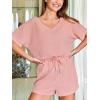 CUPSHE Women’s Pajama Sets, 2 Piece V Neck Short Sleeves Soft Top with Shorts Summer Sleepwear Loungewear Pjs Set(Pink)