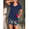 CUPSHE Women’s Pajama Sets, 2 Piece V Neck Short Sleeves Top with Floral Print Shorts Lounge Sleepwear Set(Navy Blue)