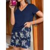 CUPSHE Women’s Pajama Sets, 2 Piece V Neck Short Sleeves Top with Floral Print Shorts Lounge Sleepwear Set(Navy Blue)