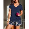 CUPSHE Women’s Pajama Sets, 2 Piece V Neck Short Sleeves Top with Floral Print Shorts Lounge Sleepwear Set(Navy Blue)
