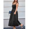 CUPSHE Women’s Party Dress Square Neck Casual Sleeveless Knit Pleated A Line Maxi Formal Dress(Black)