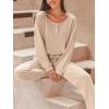 CUPSHE Womens Ribbed Knit Pajama Sets Long Sleeve Loungewear 2 Piece Soft and Comfy Lounge PJs Sets(B2-beige-2)