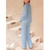 CUPSHE Womens Ribbed Knit Pajama Sets Long Sleeve Loungewear 2 Piece Soft and Comfy Lounge PJs Sets(B2-blue-2)