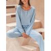 CUPSHE Womens Ribbed Knit Pajama Sets Long Sleeve Loungewear 2 Piece Soft and Comfy Lounge PJs Sets(B2-blue-2)