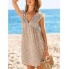 CUPSHE Womens Summer Dress V Neck Flutter Sleeve Casual Flowy High Waist Short Beach Mini Dress(Khaki)