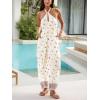 CUPSHE Women’s Summer Halter Jumpsuits Boho Paisley Floral Straight Leg Long Pants Sleeveless Smocked Romper with Pockets(Beige)