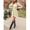 CUPSHE Women’s Sweater Dress V Neck Honeycomb Long Sleeve Textured Fall Casual Knit Pullover Dresses(Beige)
