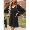 CUPSHE Women’s Sweater Dress V Neck Honeycomb Long Sleeve Textured Fall Casual Knit Pullover Dresses(Black)