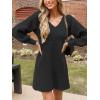 CUPSHE Women’s Sweater Dress V Neck Honeycomb Long Sleeve Textured Fall Casual Knit Pullover Dresses(Black)