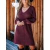 CUPSHE Women’s Sweater Dress V Neck Honeycomb Long Sleeve Textured Fall Casual Knit Pullover Dresses(Burgundy)