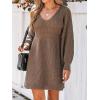CUPSHE Women’s Sweater Dress V Neck Honeycomb Long Sleeve Textured Fall Casual Knit Pullover Dresses(Coffee)