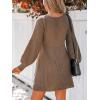 CUPSHE Women’s Sweater Dress V Neck Honeycomb Long Sleeve Textured Fall Casual Knit Pullover Dresses(Coffee)