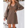 CUPSHE Women’s Sweater Dress V Neck Honeycomb Long Sleeve Textured Fall Casual Knit Pullover Dresses(Coffee)
