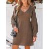 CUPSHE Women’s Sweater Dress V Neck Honeycomb Long Sleeve Textured Fall Casual Knit Pullover Dresses(Coffee)