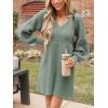 CUPSHE Women’s Sweater Dress V Neck Honeycomb Long Sleeve Textured Fall Casual Knit Pullover Dresses(Dusty Green)