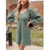 CUPSHE Women’s Sweater Dress V Neck Honeycomb Long Sleeve Textured Fall Casual Knit Pullover Dresses(Dusty Green)