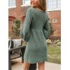 CUPSHE Women’s Sweater Dress V Neck Honeycomb Long Sleeve Textured Fall Casual Knit Pullover Dresses(Dusty Green)