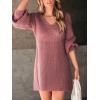 CUPSHE Women’s Sweater Dress V Neck Honeycomb Long Sleeve Textured Fall Casual Knit Pullover Dresses(Dusty Rose)