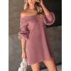 CUPSHE Women’s Sweater Dress V Neck Honeycomb Long Sleeve Textured Fall Casual Knit Pullover Dresses(Dusty Rose)