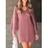 CUPSHE Women’s Sweater Dress V Neck Honeycomb Long Sleeve Textured Fall Casual Knit Pullover Dresses(Dusty Rose)