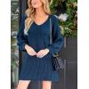 CUPSHE Women’s Sweater Dress V Neck Honeycomb Long Sleeve Textured Fall Casual Knit Pullover Dresses(Navy Blue)