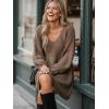 CUPSHE Womens Sweater Dress V Neck Long Sleeves Casual Fall Outfit Ribbed Knit Daily Warm Mini Dress(Brown)
